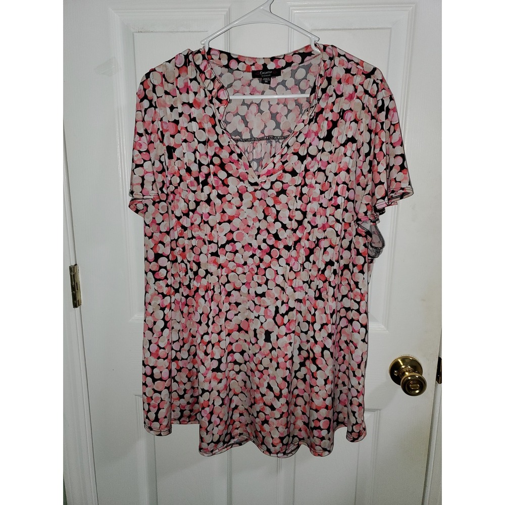 Cocomo Woman Pink Polka Dot Bubble Print V-Neck Pleated Blouse Top 3X